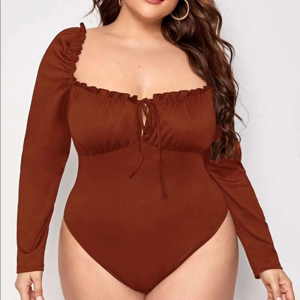 Burnt Orange Long Sleeve Square Neck Bodysuit